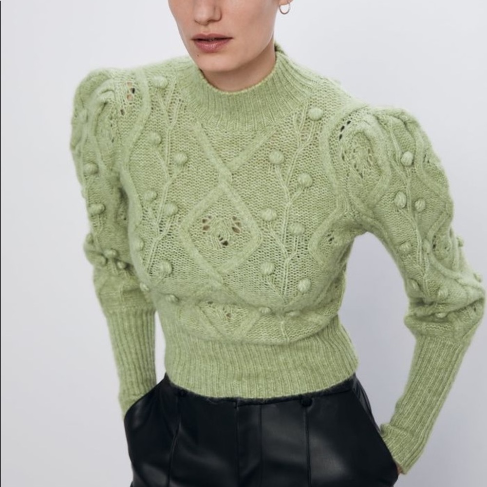 Puff Sleeve Knit Sweater with Embroidered Detail